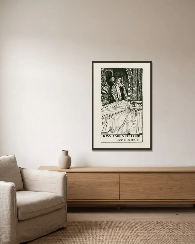 Heinrich VI., Teil 2; Wie geht es meinem Herrn, Akt III, Szene III von Byam Shaw gerahmt an einer Wand