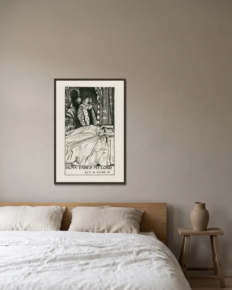 Heinrich VI., Teil 2; Wie geht es meinem Herrn, Akt III, Szene III von Byam Shaw gerahmt an einer Wand