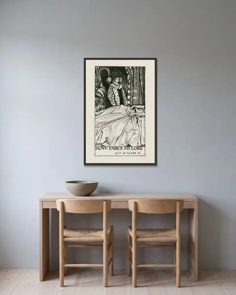 Heinrich VI., Teil 2; Wie geht es meinem Herrn, Akt III, Szene III von Byam Shaw gerahmt an einer Wand