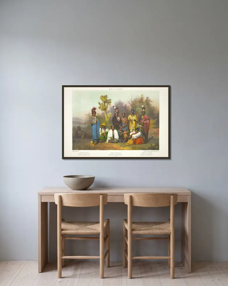 Indian Kikapoos, presented to H.M. Maximilien 1-r av C. Castro inramad på en vägg
