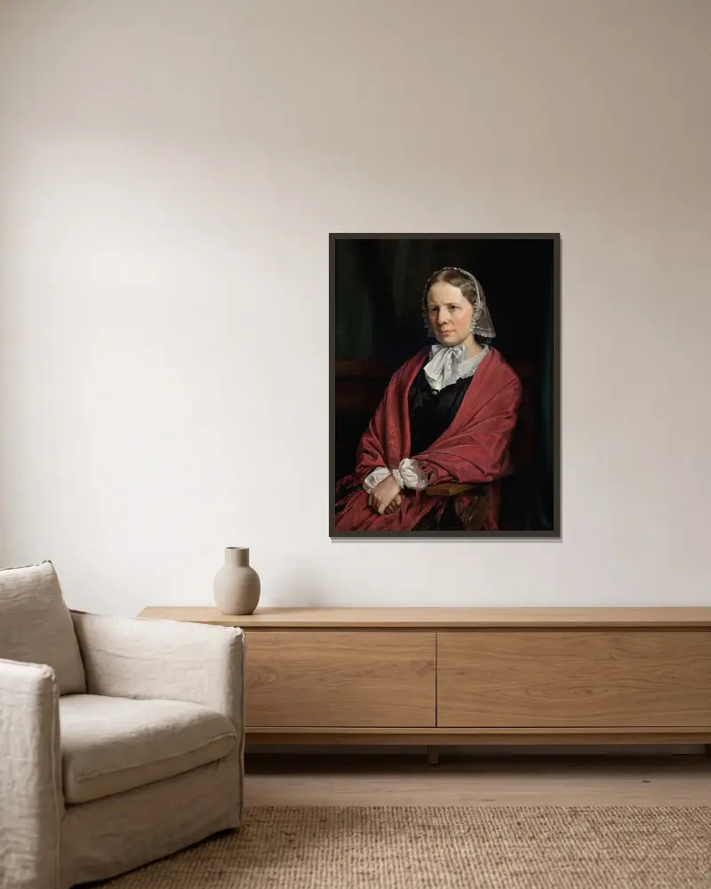 Amalie Elisabeth Freund, född von Würden. Skulptören H. E. Freunds hustru av P. C. Skovgaard inramad på en vägg