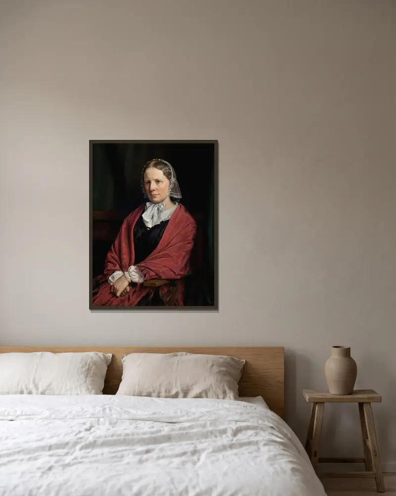 Amalie Elisabeth Freund, född von Würden. Skulptören H. E. Freunds hustru av P. C. Skovgaard inramad på en vägg