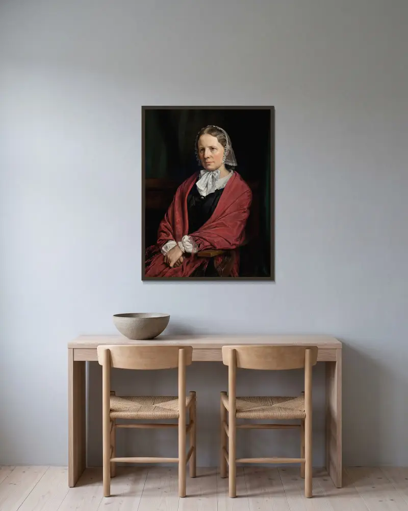 Amalie Elisabeth Freund, född von Würden. Skulptören H. E. Freunds hustru av P. C. Skovgaard inramad på en vägg