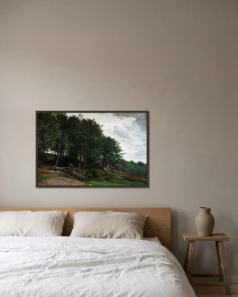 Bewaldete Hügel von P. C. Skovgaard gerahmt an einer Wand