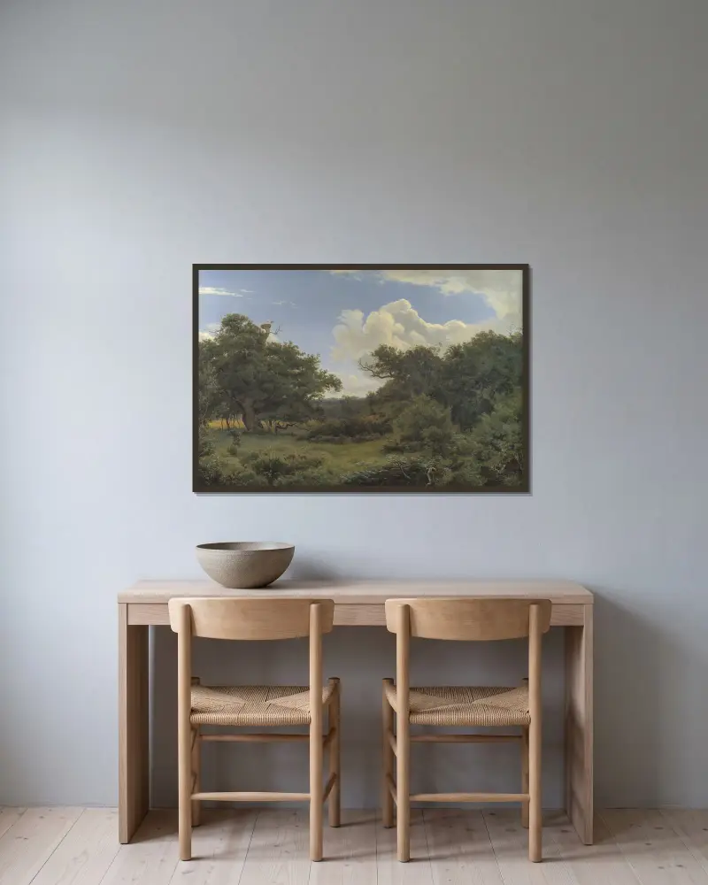 Ekar i Nordskoven nära Jægerspris, Sjælland av P. C. Skovgaard inramad på en vägg