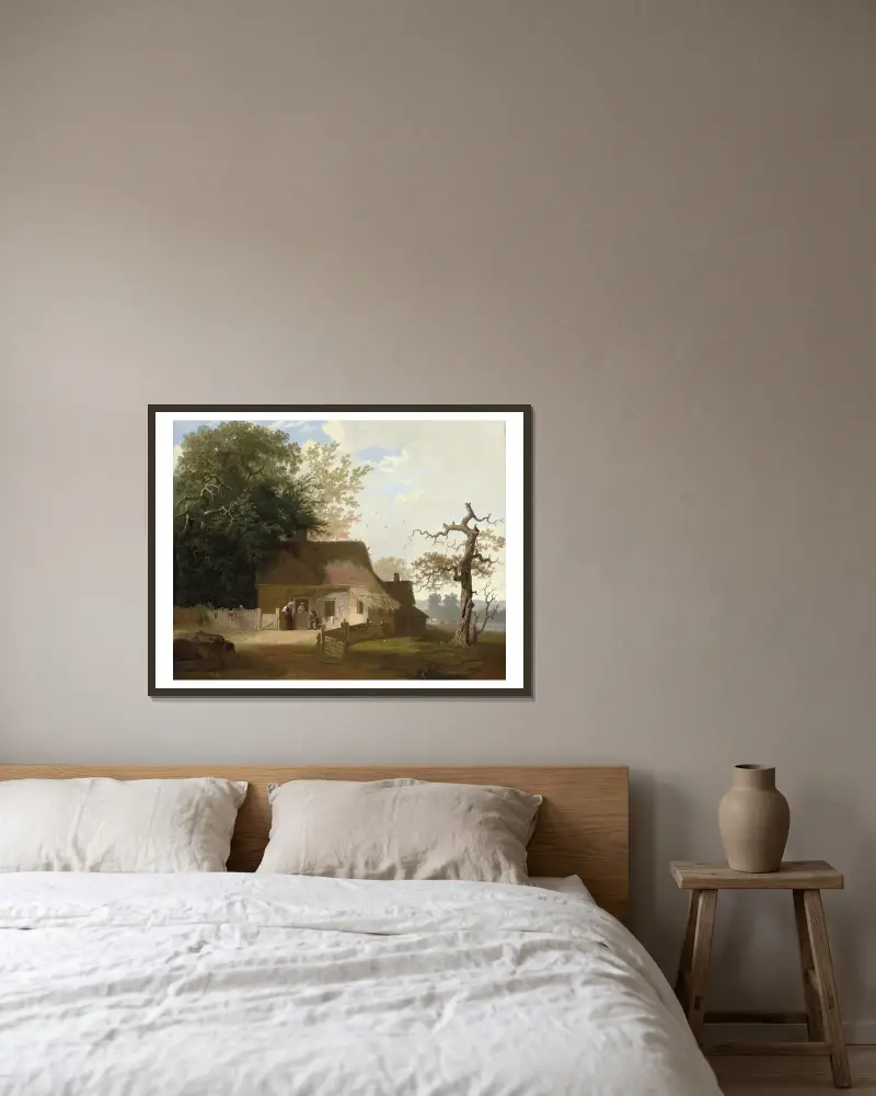 Landschaft mit Hütten von George Caleb Bingham gerahmt an einer Wand