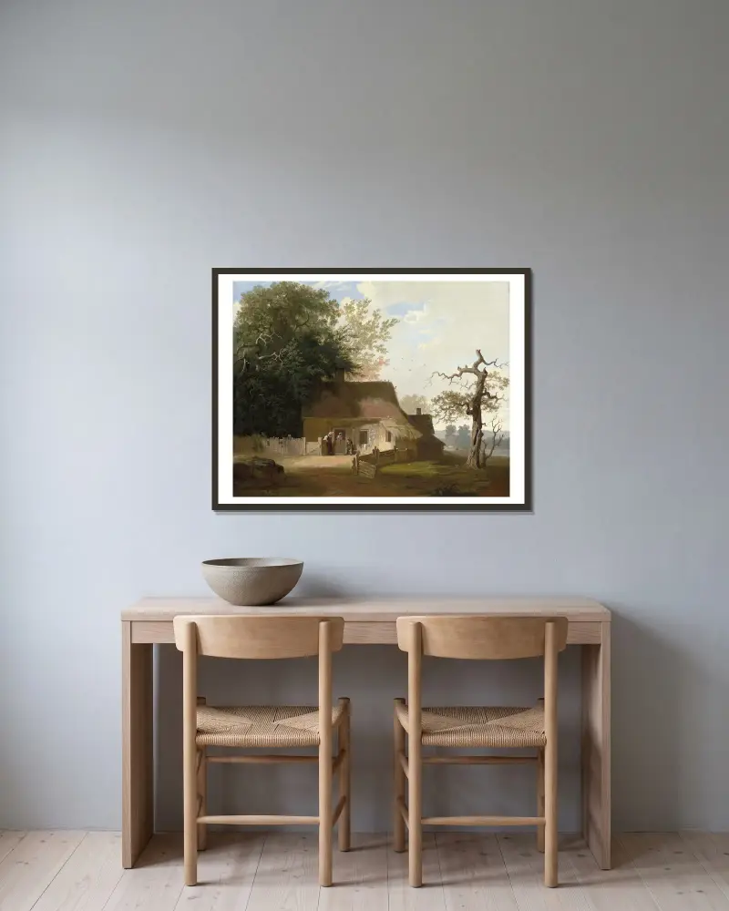 Landschaft mit Hütten von George Caleb Bingham gerahmt an einer Wand