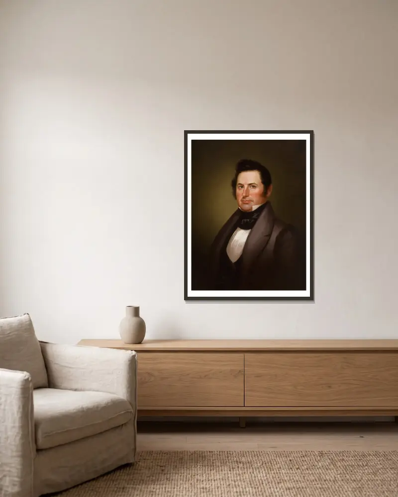 General Richard Gentry av George Caleb Bingham inramad på en vägg