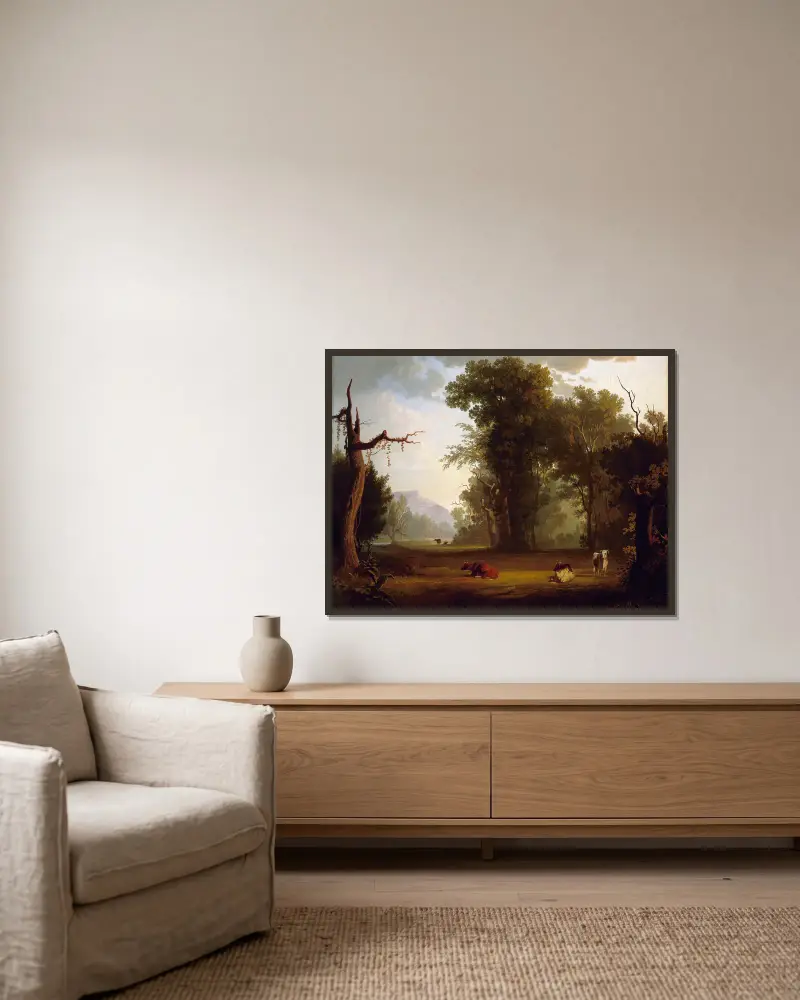 Landschaft mit Vieh von George Caleb Bingham gerahmt an einer Wand