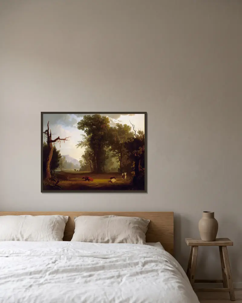 Landschaft mit Vieh von George Caleb Bingham gerahmt an einer Wand