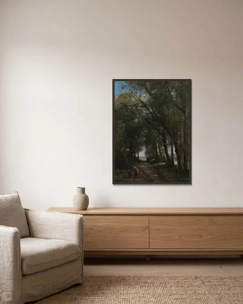 Eine Allee durch die Bäume von Jean-Baptiste-Camille Corot gerahmt an einer Wand