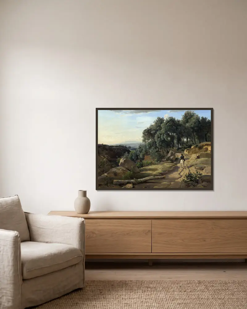 A View near Volterra av Jean-Baptiste-Camille Corot inramad på en vägg