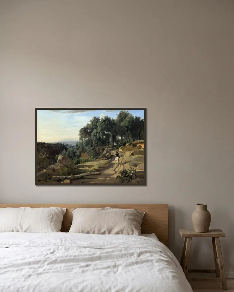 A View near Volterra av Jean-Baptiste-Camille Corot inramad på en vägg