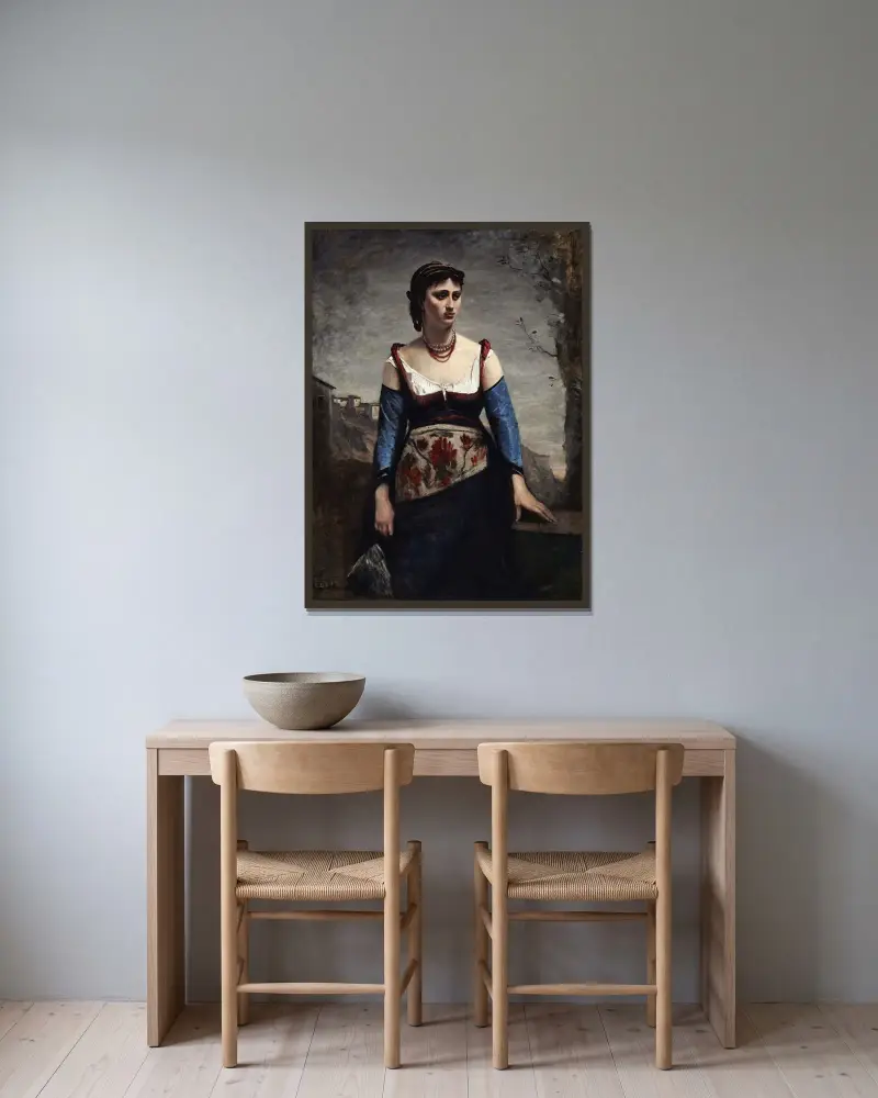 Agostina av Jean-Baptiste-Camille Corot inramad på en vägg