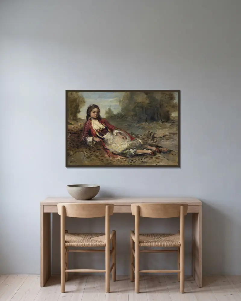 Algérienne av Jean-Baptiste-Camille Corot inramad på en vägg