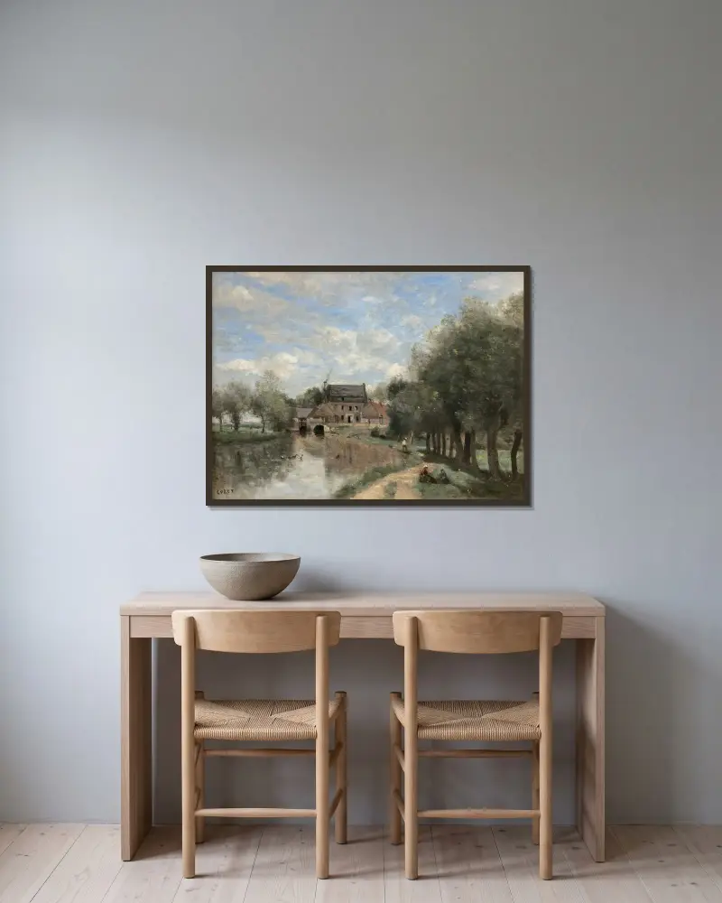 Arleux-du-Nord; Młyn Drocourt nad Sensée, Jean-Baptiste-Camille Corot w ramie na ścianie