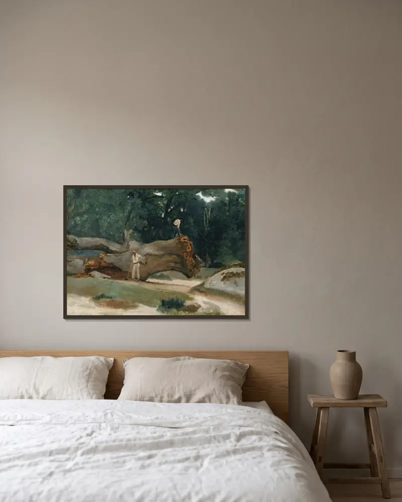 Bûcherons av Jean-Baptiste-Camille Corot inramad på en vägg
