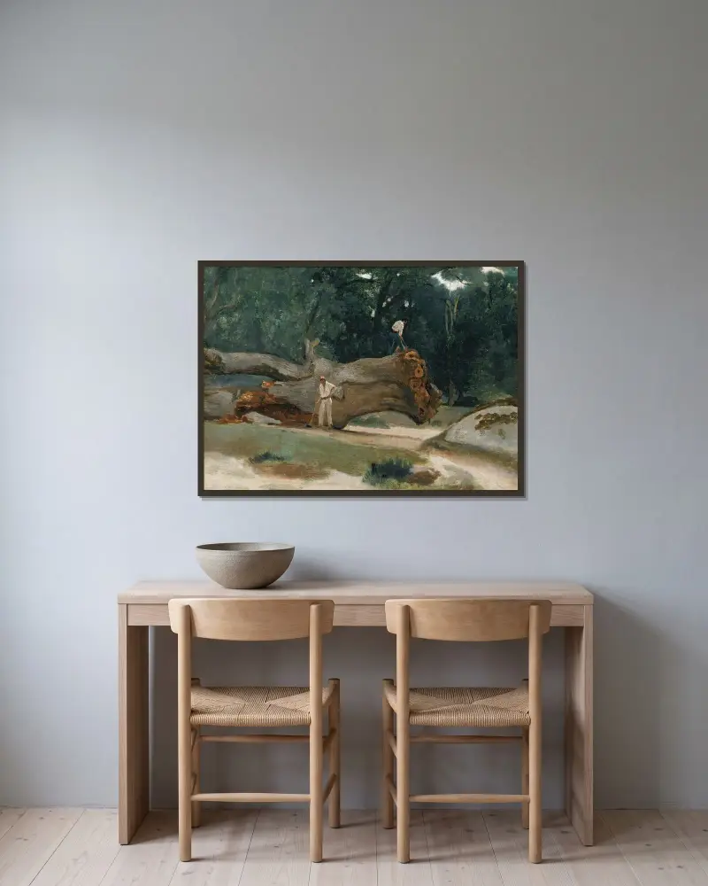 Bûcherons av Jean-Baptiste-Camille Corot inramad på en vägg