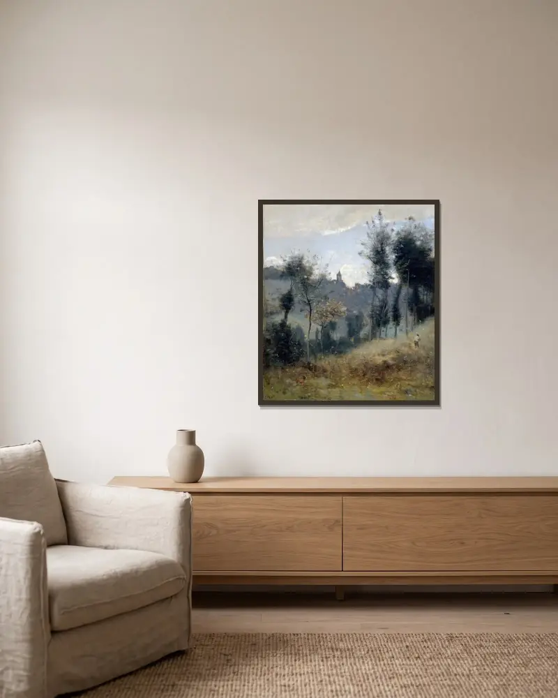 Canteleu av Jean-Baptiste-Camille Corot inramad på en vägg