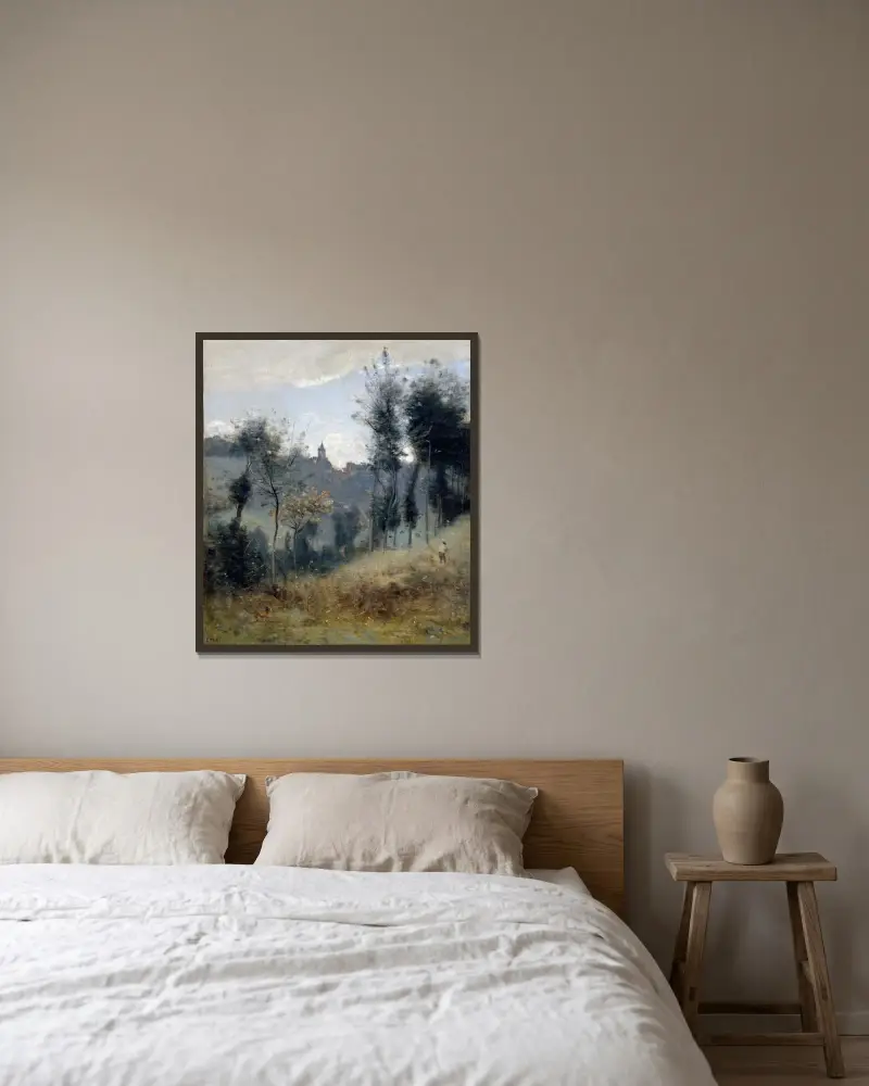 Canteleu av Jean-Baptiste-Camille Corot inramad på en vägg