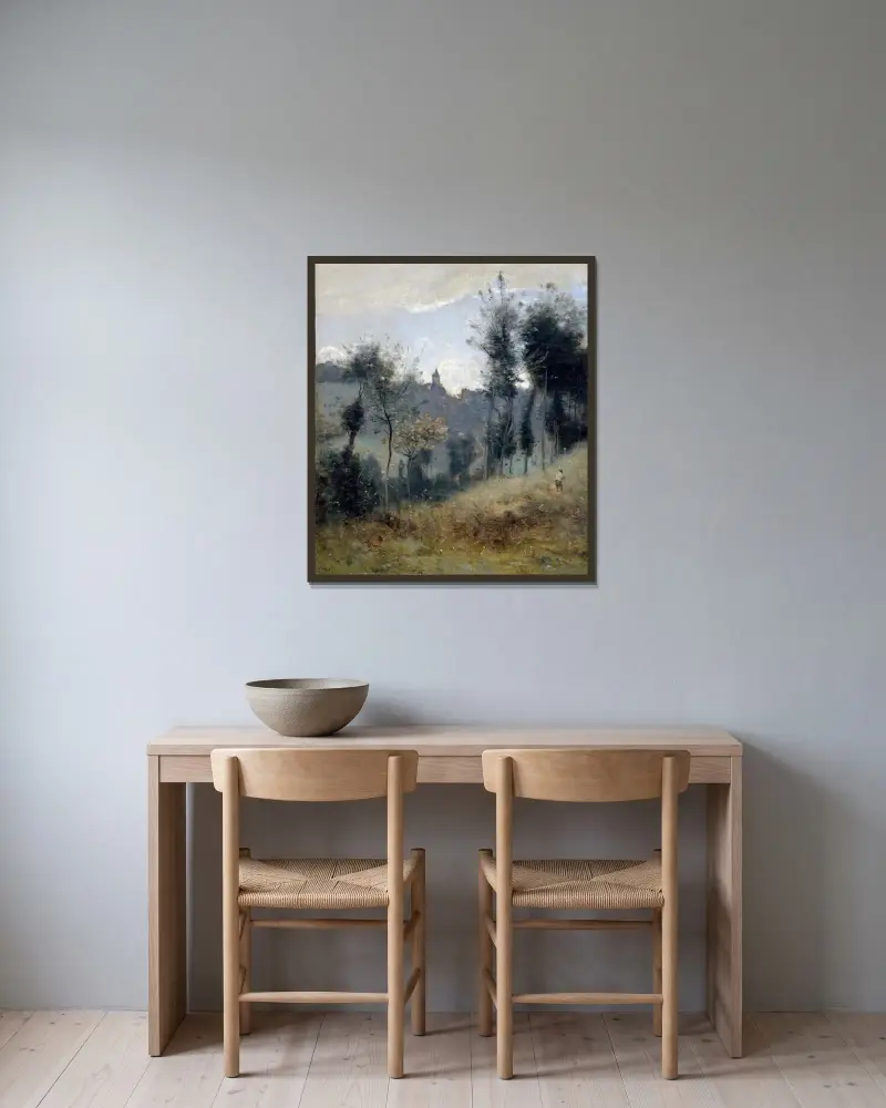 Canteleu av Jean-Baptiste-Camille Corot inramad på en vägg