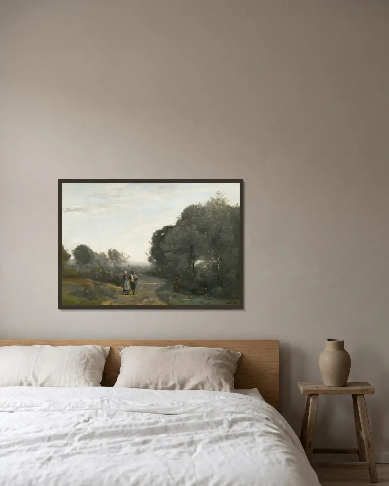 Chaville, en vårmorgon av Jean-Baptiste-Camille Corot inramad på en vägg