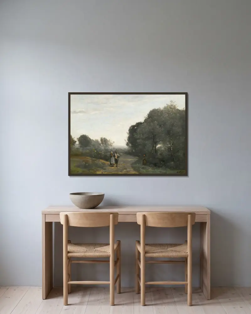 Chaville, en vårmorgon av Jean-Baptiste-Camille Corot inramad på en vägg