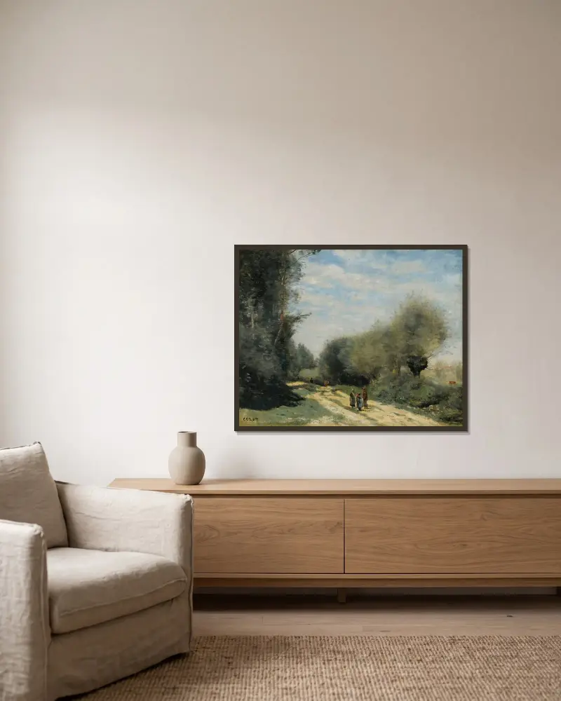 Crécy-en-Brie – droga na wsi, Jean-Baptiste-Camille Corot w ramie na ścianie