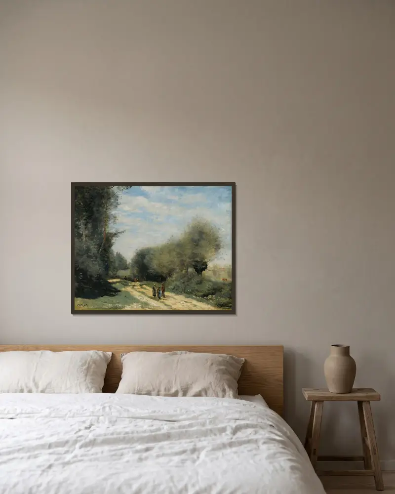 Crécy-en-Brie – droga na wsi, Jean-Baptiste-Camille Corot w ramie na ścianie