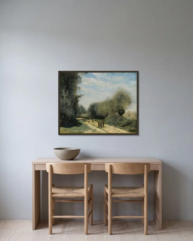 Crécy-en-Brie – droga na wsi, Jean-Baptiste-Camille Corot w ramie na ścianie