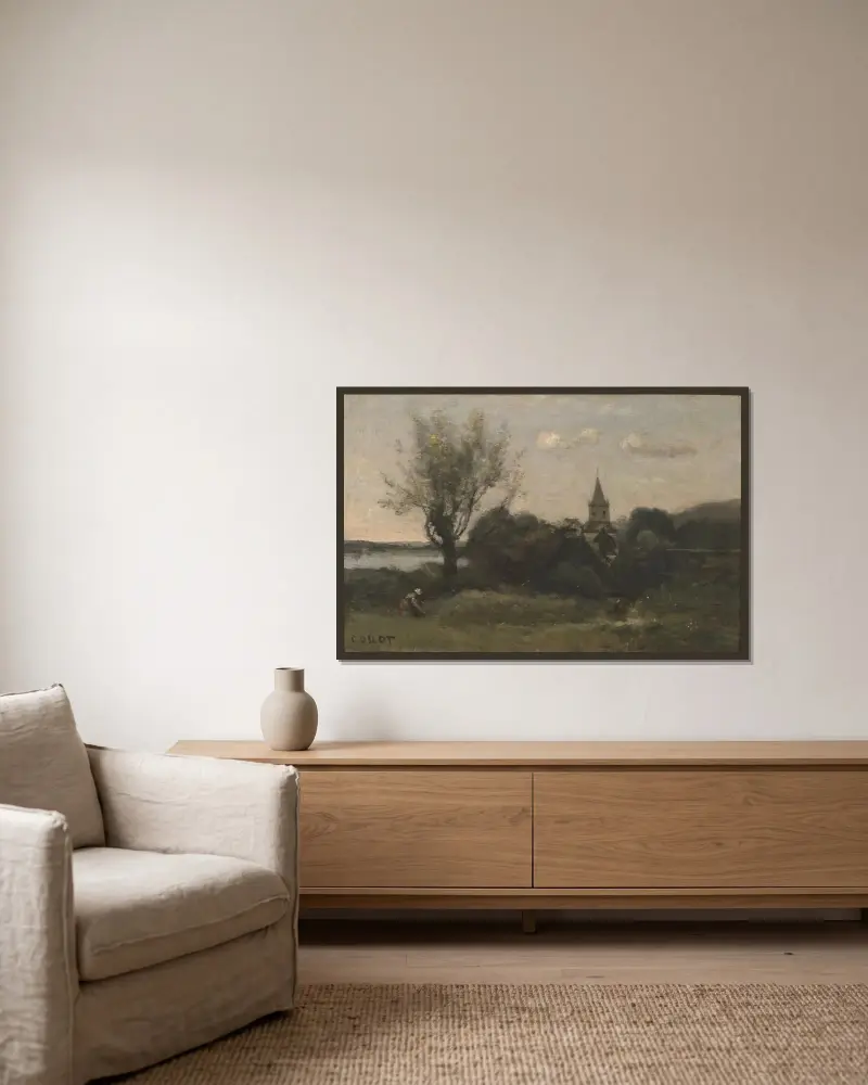 Ennery bei Auvers von Jean-Baptiste-Camille Corot gerahmt an einer Wand