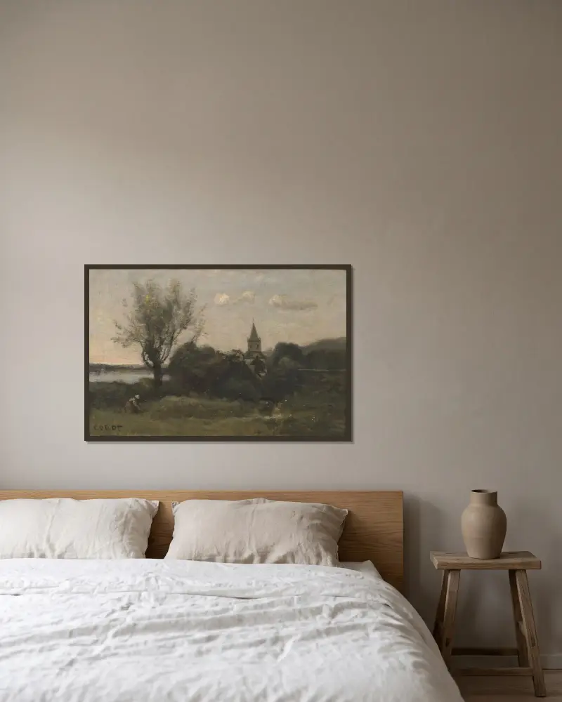 Ennery bei Auvers von Jean-Baptiste-Camille Corot gerahmt an einer Wand