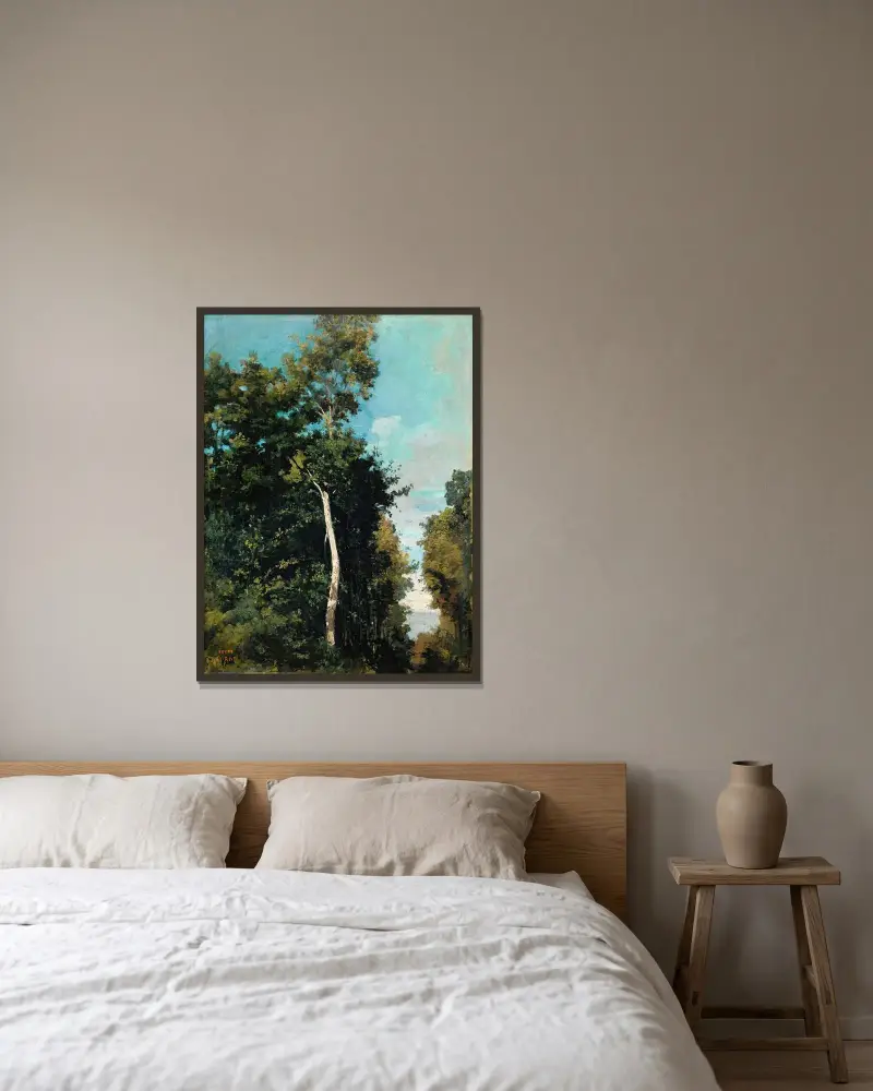 Skog på Grâce-kusten i Honfleur av Jean-Baptiste-Camille Corot inramad på en vägg