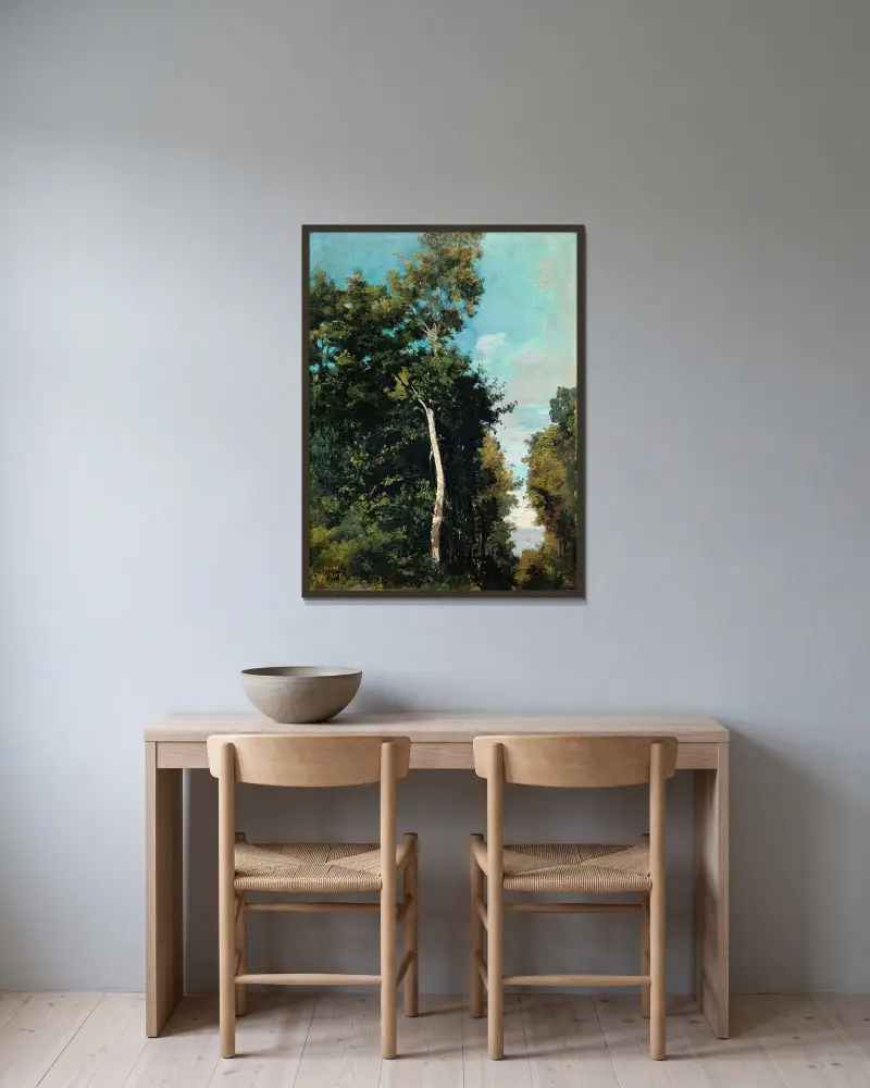 Skog på Grâce-kusten i Honfleur av Jean-Baptiste-Camille Corot inramad på en vägg