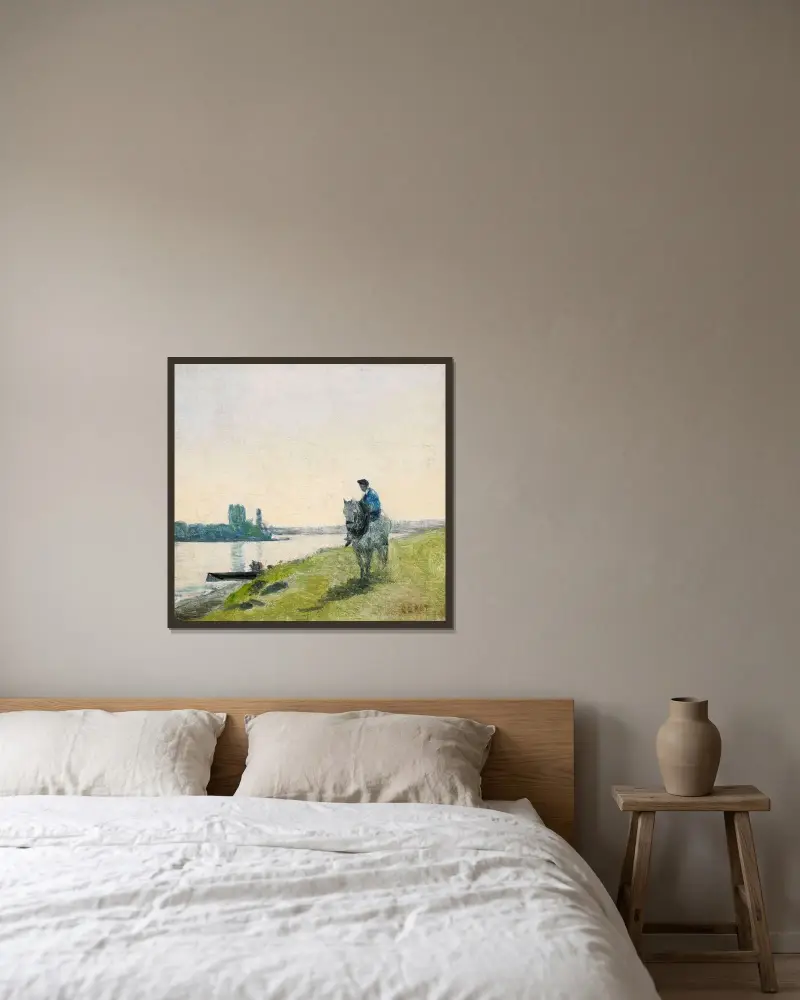 Häst som drar en båt av Jean-Baptiste-Camille Corot inramad på en vägg
