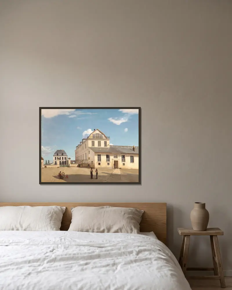 Herr Henrys hus och fabrik av Jean-Baptiste-Camille Corot inramad på en vägg