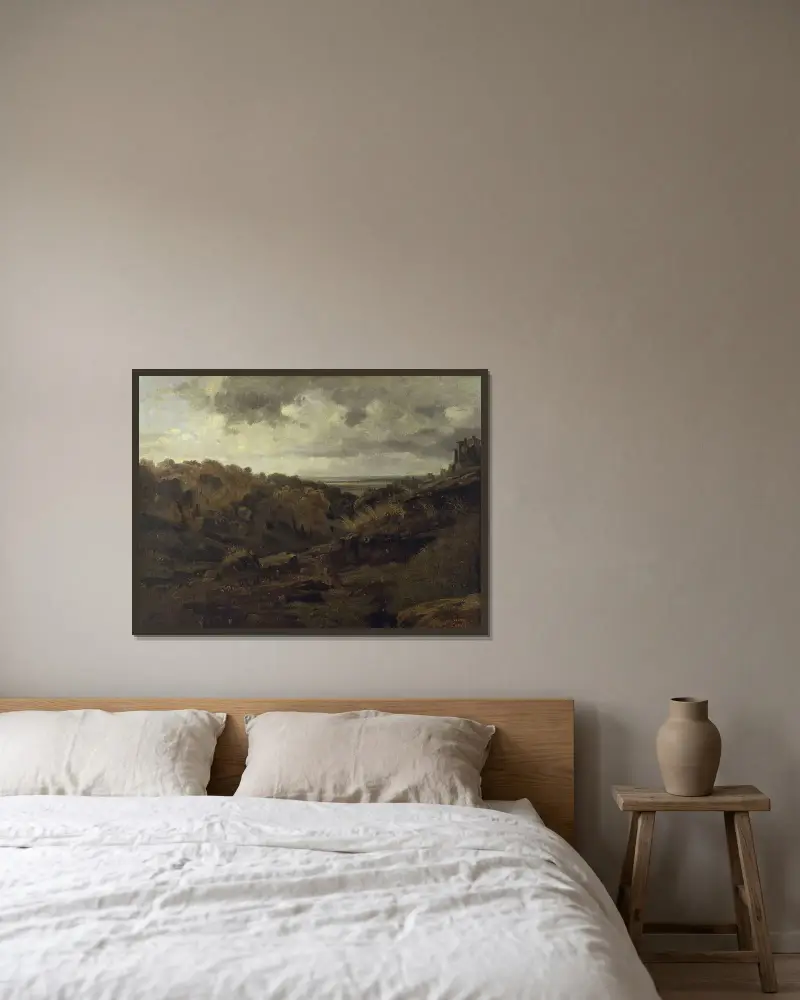 Italienskt landskap nära Marino på hösten av Jean-Baptiste-Camille Corot inramad på en vägg