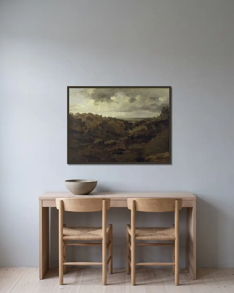 Italienskt landskap nära Marino på hösten av Jean-Baptiste-Camille Corot inramad på en vägg