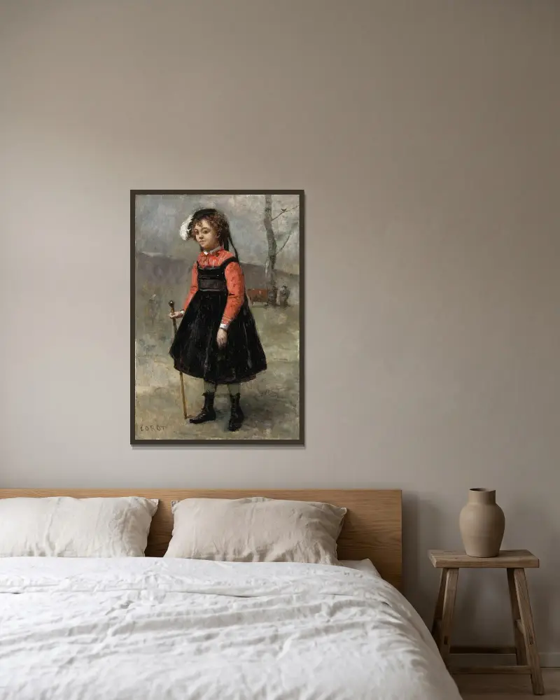 Die kleine Elster von Jean-Baptiste-Camille Corot gerahmt an einer Wand