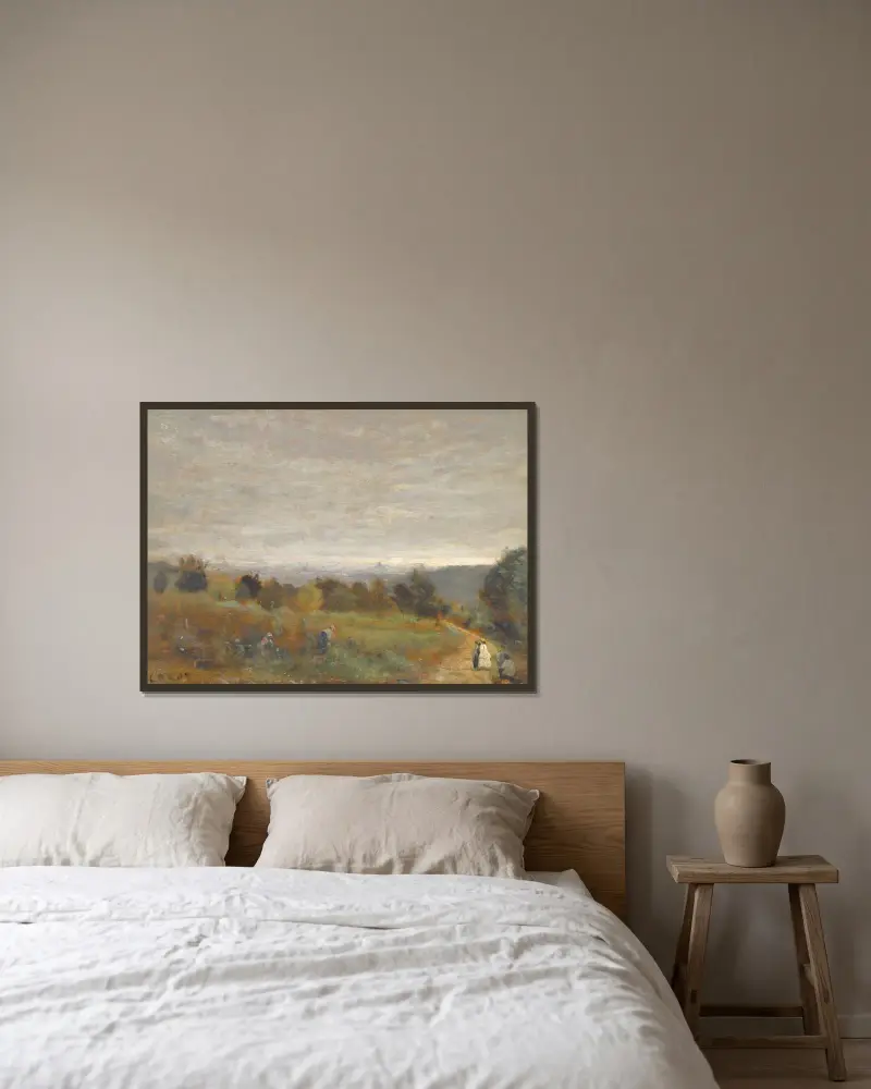 Die Höhen von Sèvres, Paris im Hintergrund von Jean-Baptiste-Camille Corot gerahmt an einer Wand