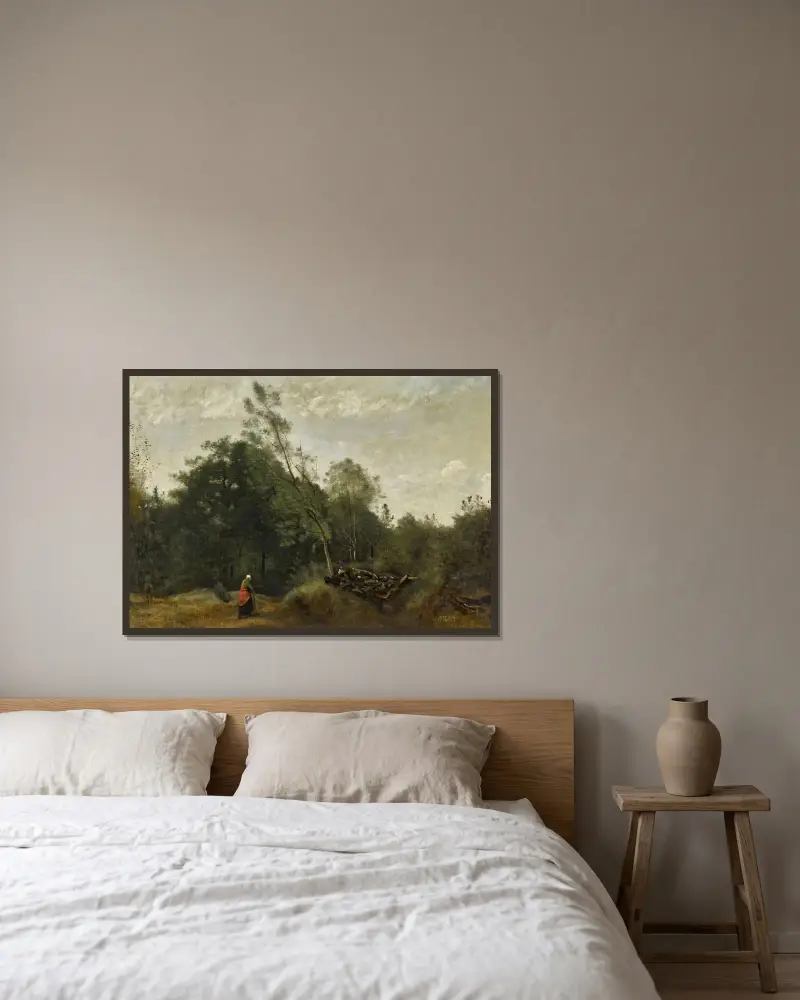 Skogsbryn i Limousin av Jean-Baptiste-Camille Corot inramad på en vägg