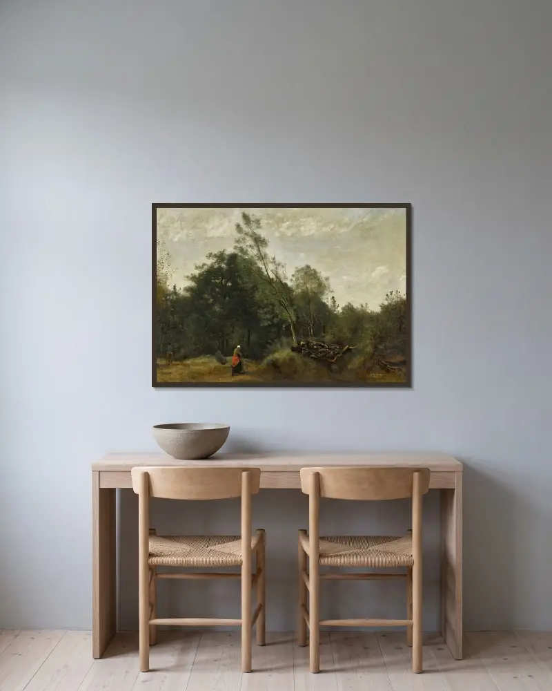 Skogsbryn i Limousin av Jean-Baptiste-Camille Corot inramad på en vägg