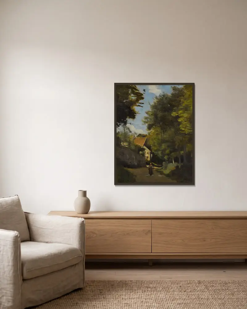 Luzancy, die Mauer des Anwesens von Herrn Remy von Jean-Baptiste-Camille Corot gerahmt an einer Wand