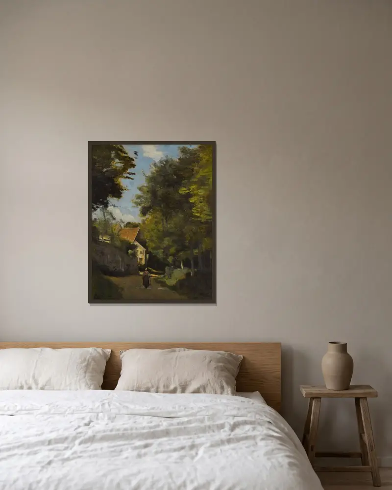Luzancy, die Mauer des Anwesens von Herrn Remy von Jean-Baptiste-Camille Corot gerahmt an einer Wand