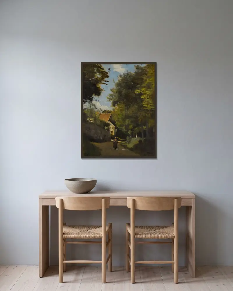 Luzancy, die Mauer des Anwesens von Herrn Remy von Jean-Baptiste-Camille Corot gerahmt an einer Wand