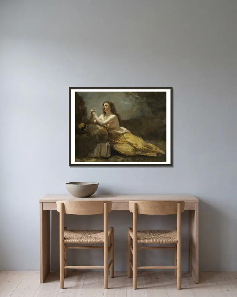 Madeleine En Prière av Jean-Baptiste-Camille Corot inramad på en vägg