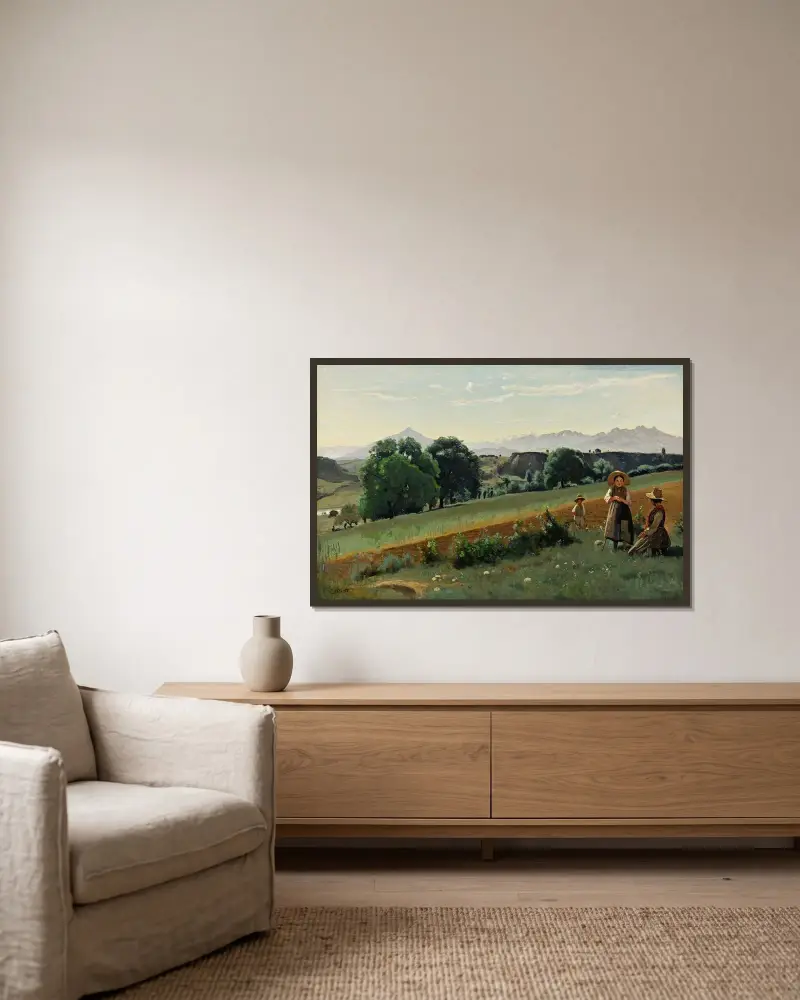 Mornex (Haute-Savoie) – im Hintergrund der Le Môle von Jean-Baptiste-Camille Corot gerahmt an einer Wand