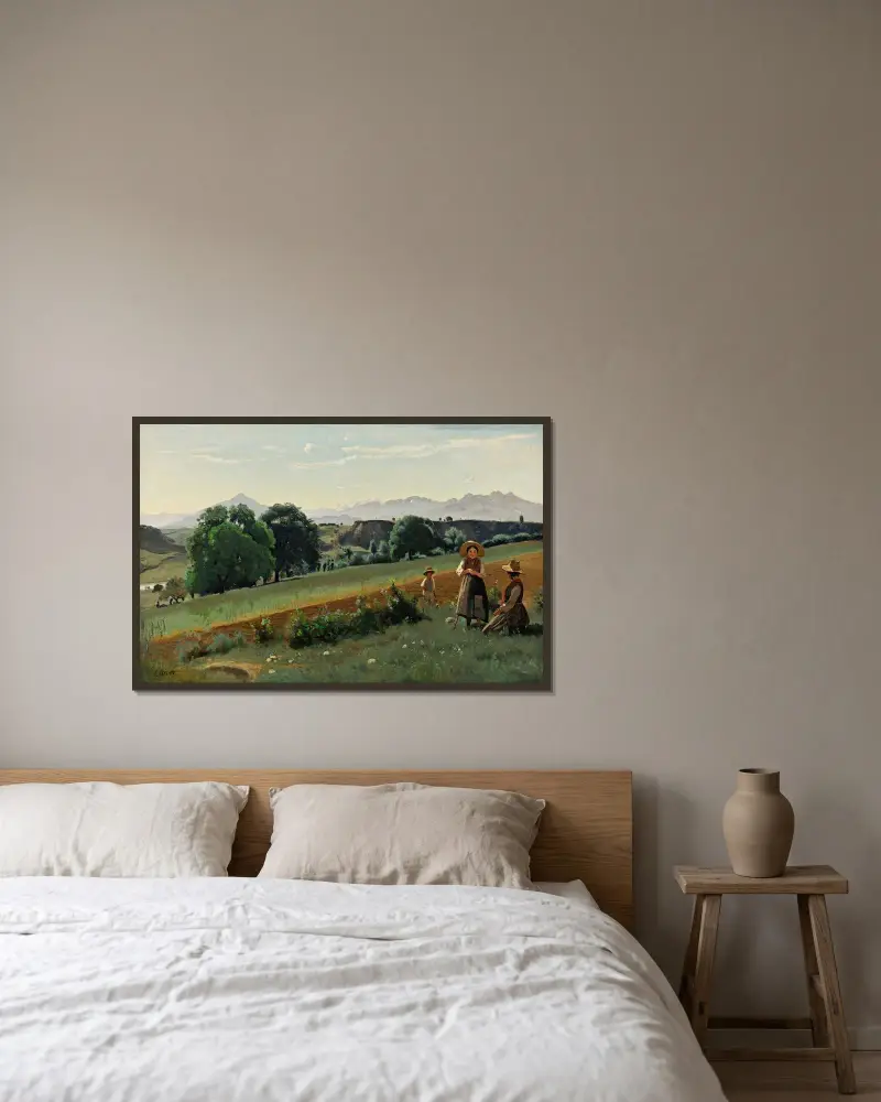 Mornex (Haute-Savoie) – im Hintergrund der Le Môle von Jean-Baptiste-Camille Corot gerahmt an einer Wand