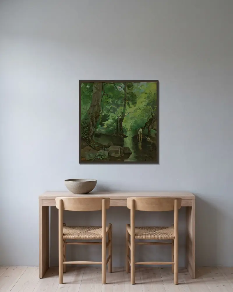 Nemi. Der Krebsfischer von Jean-Baptiste-Camille Corot gerahmt an einer Wand