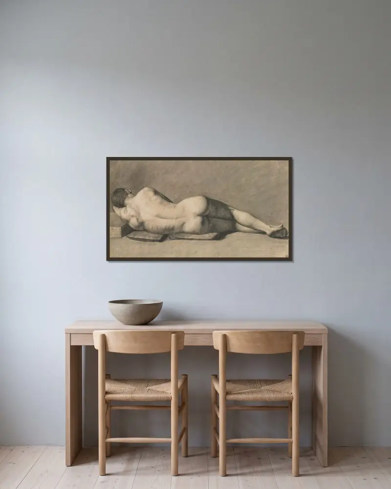 Nu D’homme av Jean-Baptiste-Camille Corot inramad på en vägg